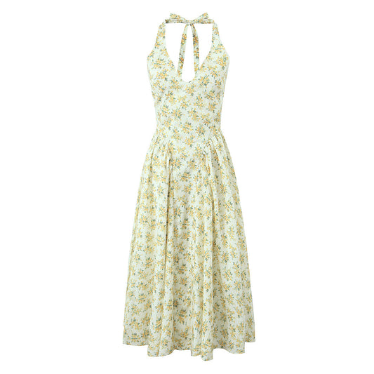Women's Hanging Collar Waist Slimming Long Cotton Dresses