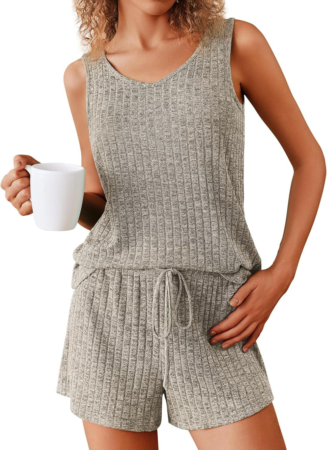 Women's Sleeveless Pajamas Rib Knitted Summer Suits