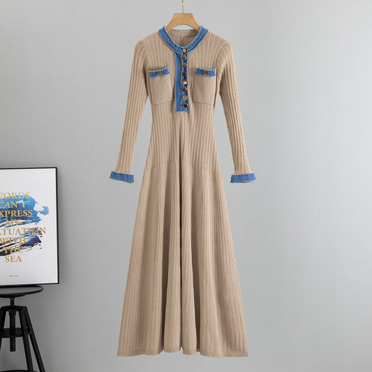 Women's Elegant Slim Denim Stitching Contrast Color Dress