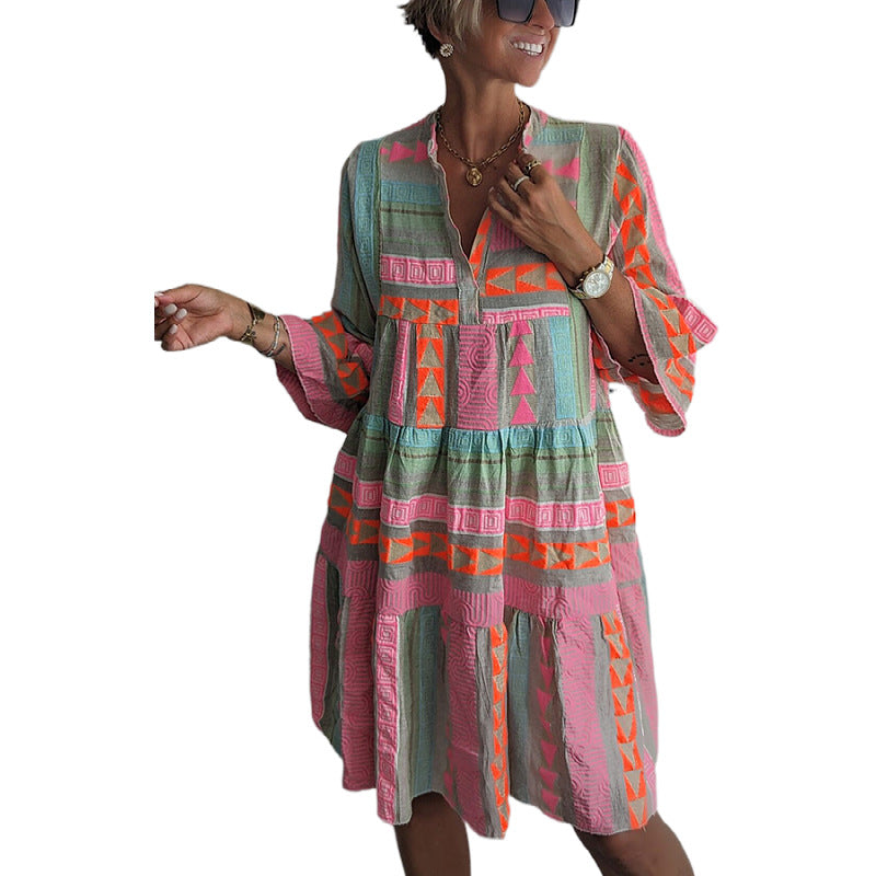 Women's Unique Autumn Printed Sleeve Dress Dresses