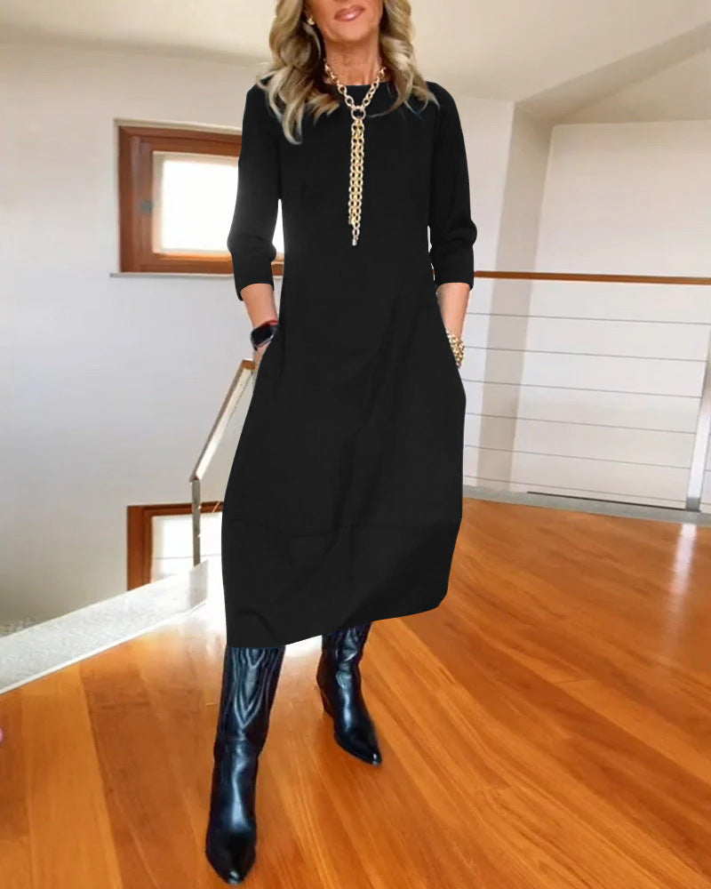 Women's Solid Color Loose Long-sleeved Dress Dresses