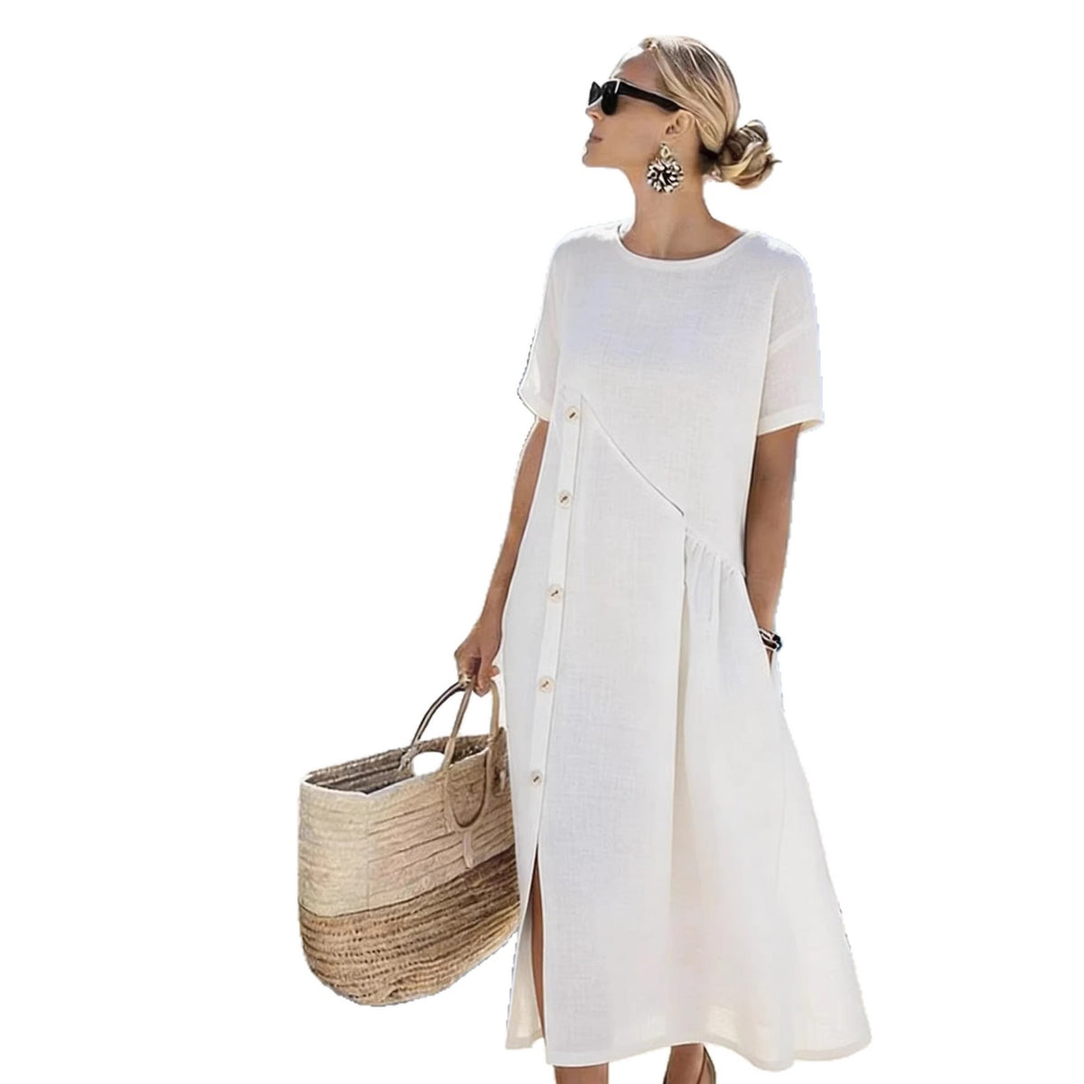 Casual Fastener Decoration Fold Pocket Mid-length Dress