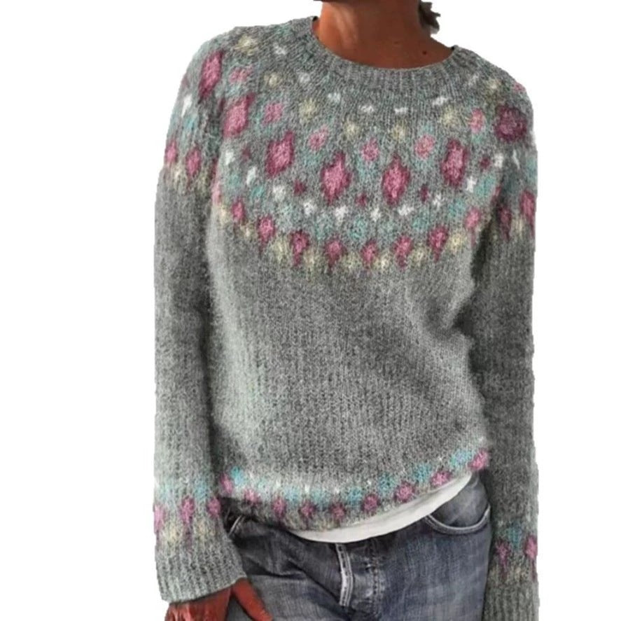 Women's Round Neck Multicolor Loose Fashion Pullover Sweater