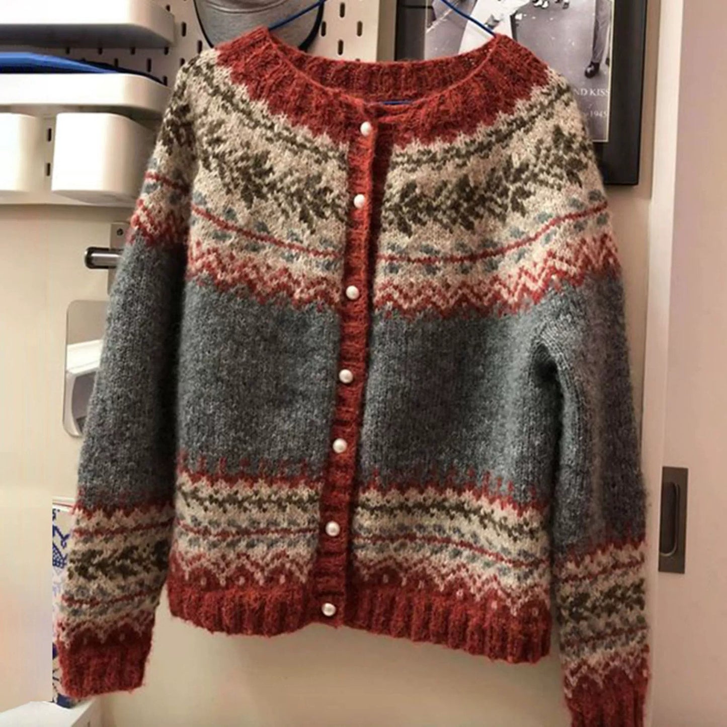 Versatile Women's Ethnic Style Jacquard Single-breasted Women's Sweater