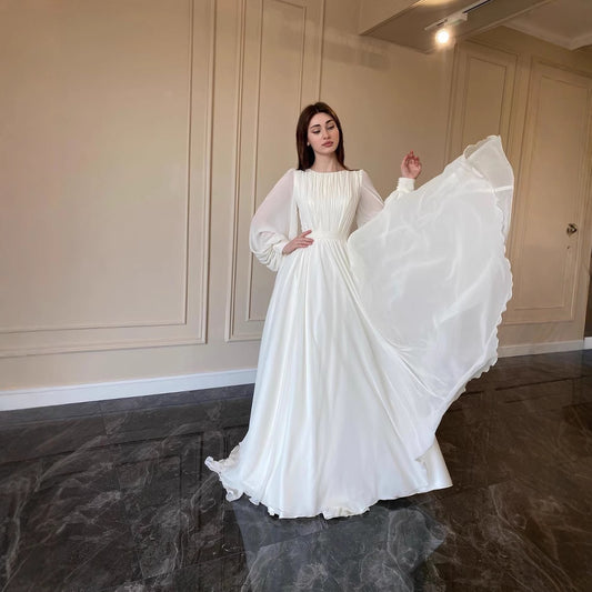 Fashionable Lantern Pearlescent Yarn White Dress Dresses