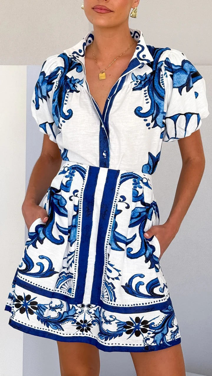 Unique Classic Puff Sleeve Linen Outfit Fashion Casual Suit