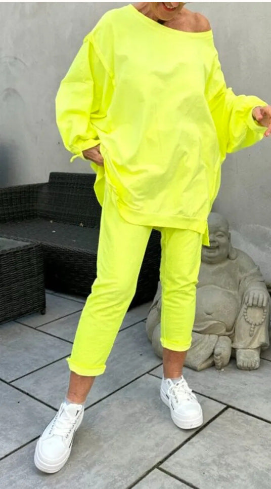 Women's Casual Solid Color Round Neck Long Suits