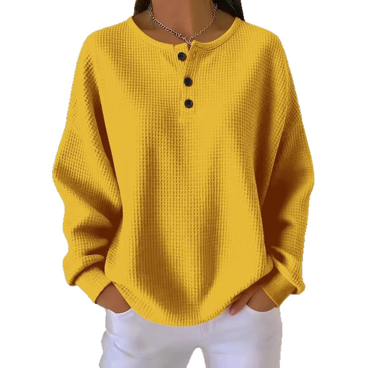 Fashion Round Neck Waffle Solid Color Women's Sweater