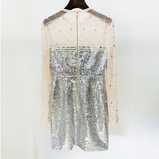 Fashion Pearl Beaded Sequins Long Sleeve Dresses