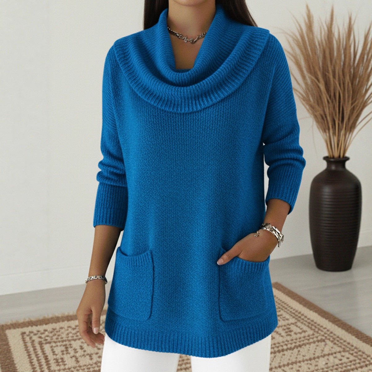 Women's Solid Color Pocket Long Sleeve Tops