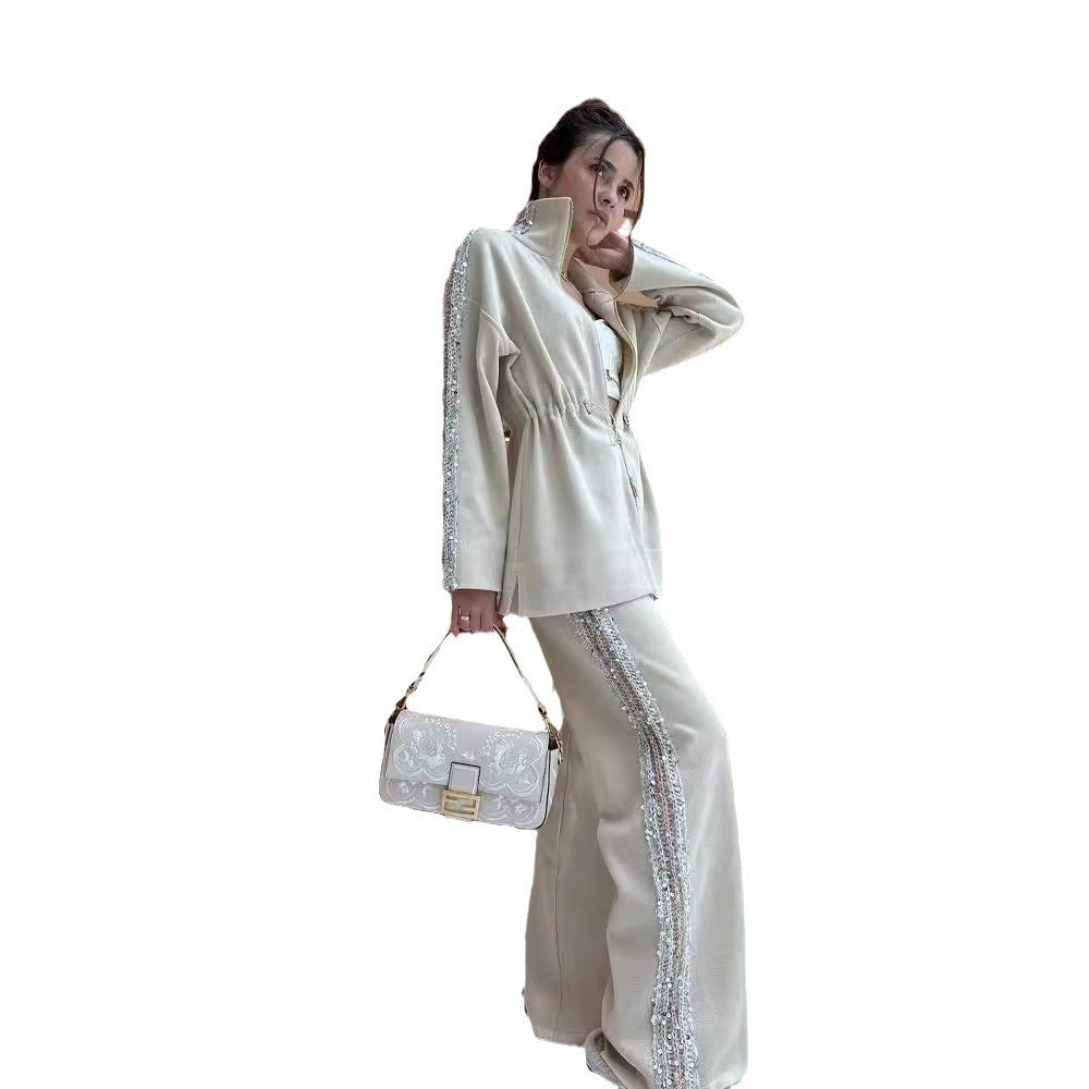 Autumn Fashion Color Contrast Drawstring Elastic Suits