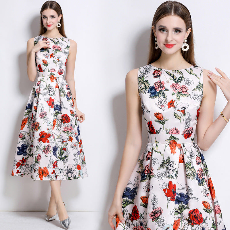 Women's Elegance Sleeveless Dress Summer High-grade Printed Dresses