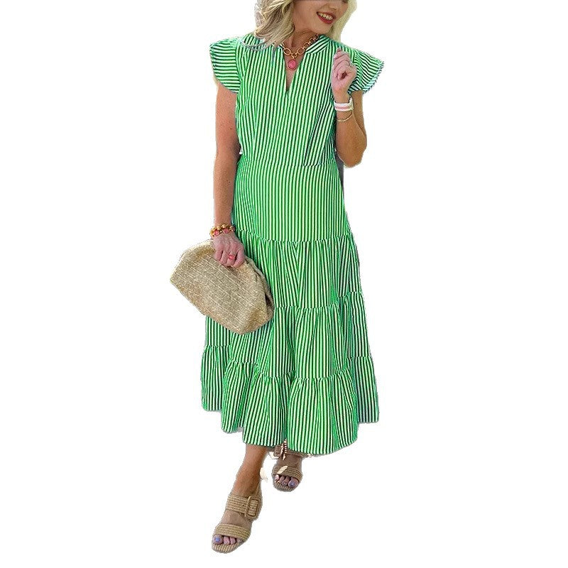 Women's Summer Temperament Striped Printed Flying Sleeves Dress