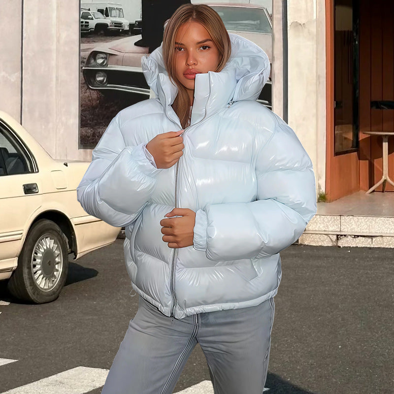 With Solid Color Hat Zipper Casual Coats