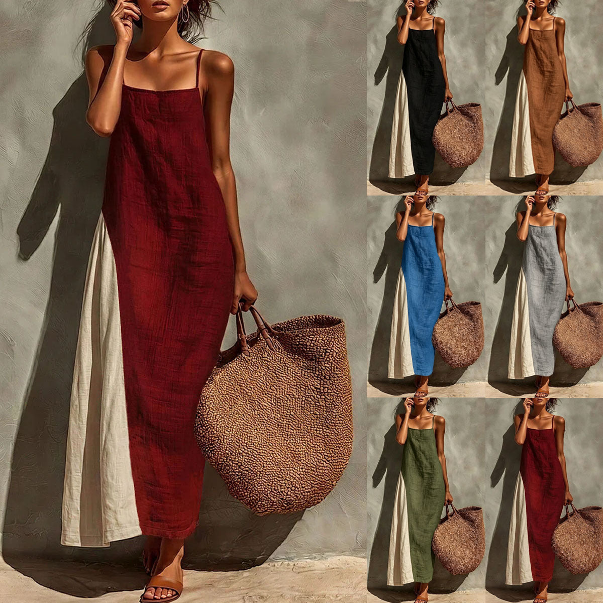 Women's Summer Cotton Linen Versatile Simple Camisole Dress