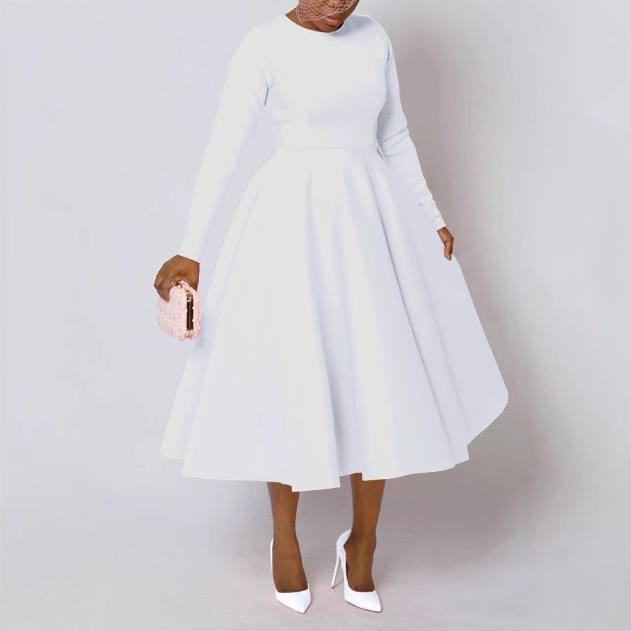 Women's Round Neck Long Sleeve Flat Part Of Knife Large Dresses