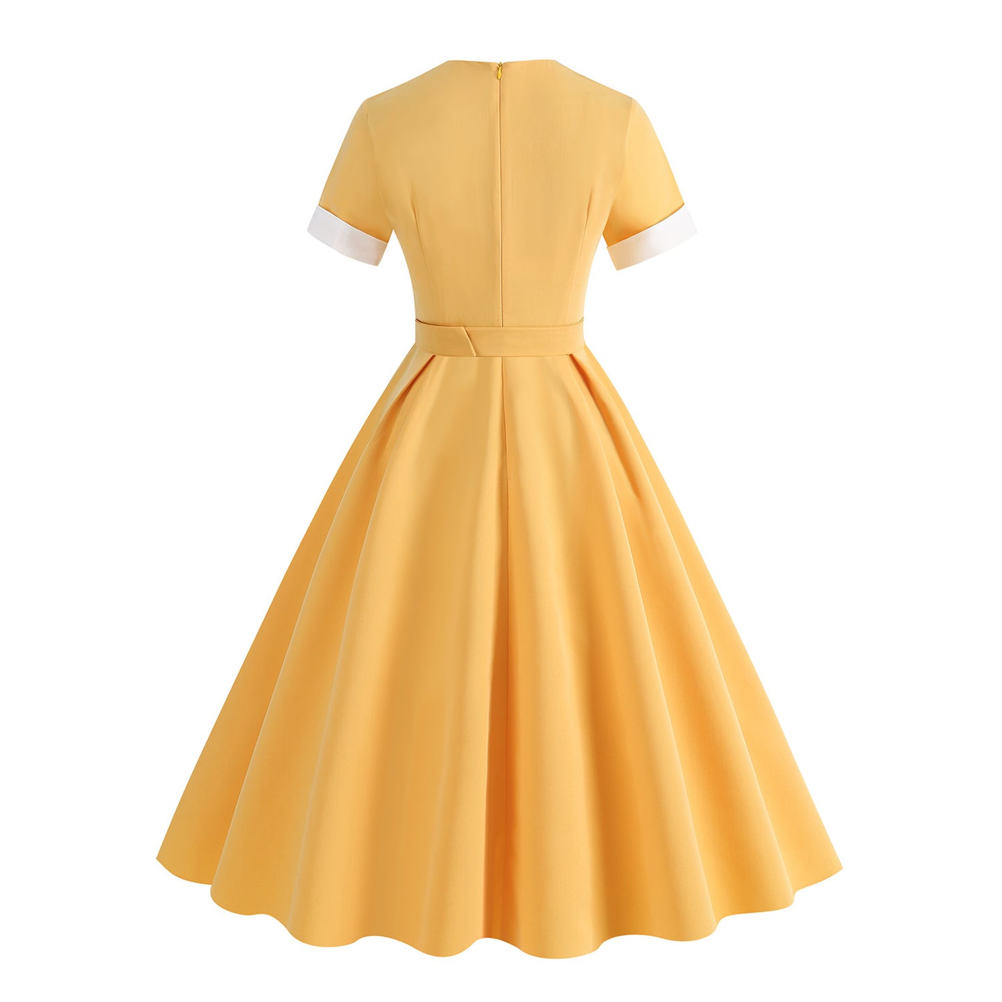 Hepburn Style Retro Square Collar Sleeve High Waist Dresses