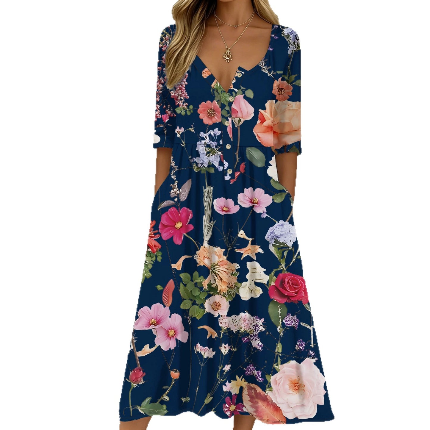 Women's Vintage Floral Large Loose Waist Long Clothing