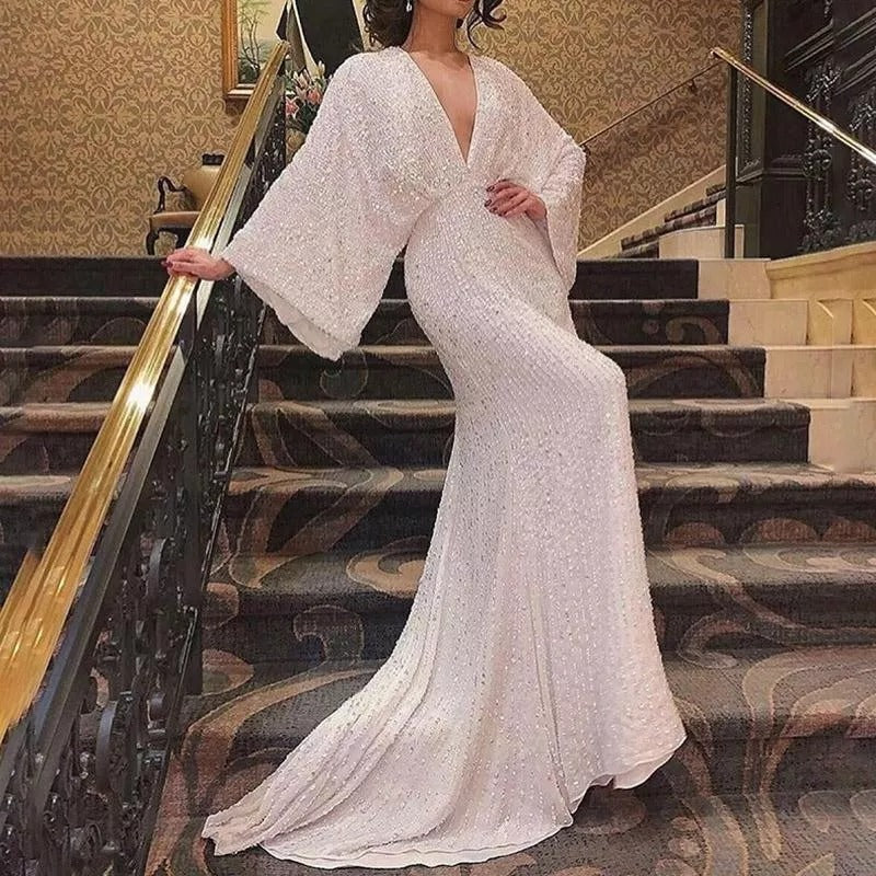 Long Sleeve Sequin Formal Dress Fishtail Wedding Dresses