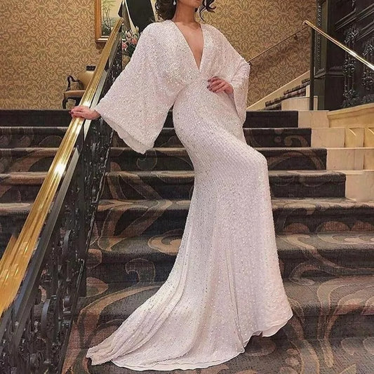 Long Sleeve Sequin Formal Dress Fishtail Wedding Dresses