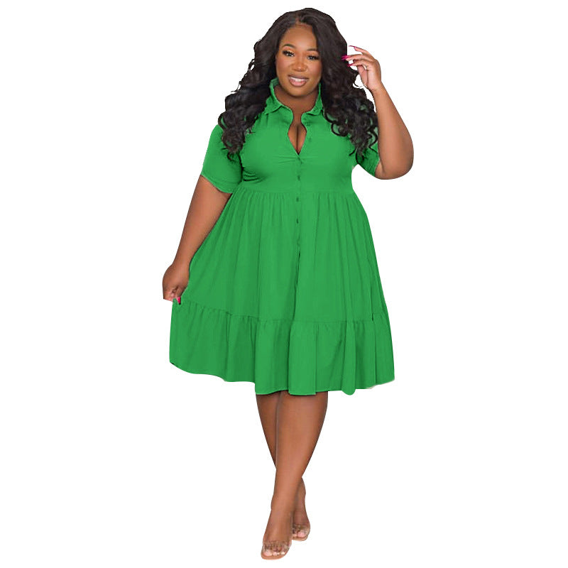Women's Summer Solid Color Polo Collar Single-breasted Dresses