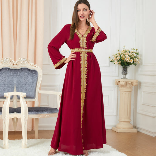 Women's Solid Color Stitching Basic Loose Embroidery Long Dresses