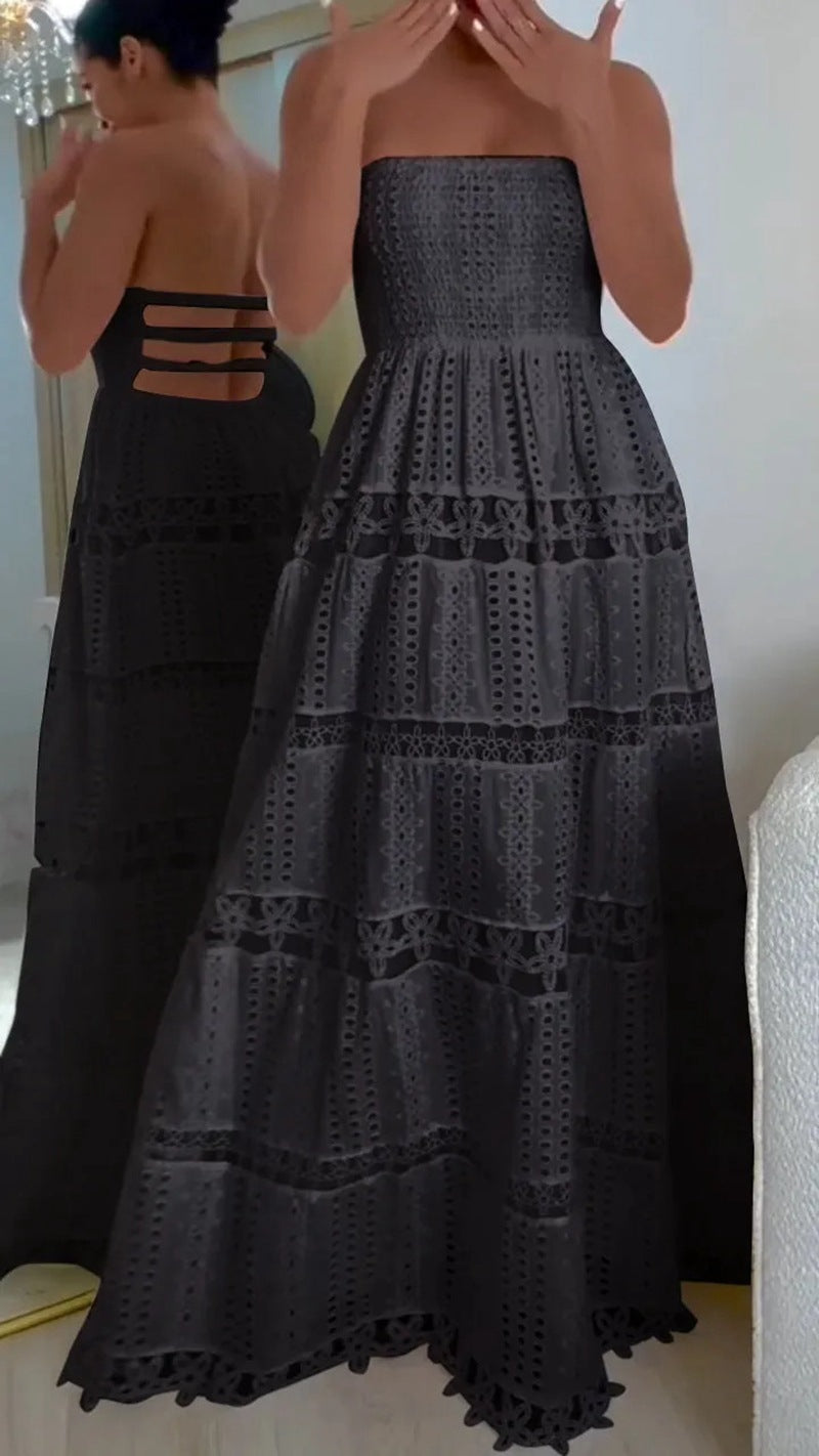 Summer Lace Stitching Tube Embroidered Backless Tops
