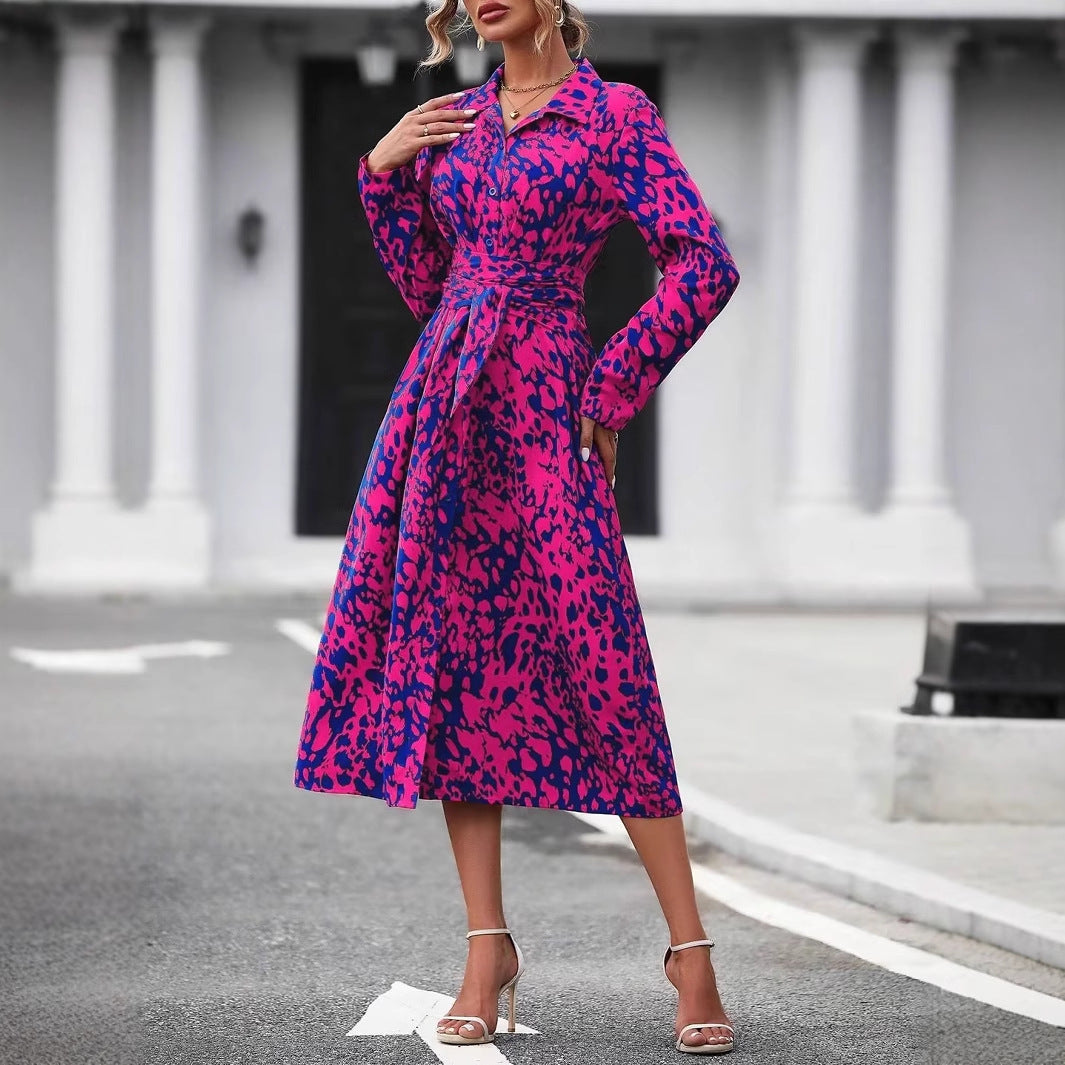 Slouchy Print Elegant Shirt Long Sleeve Dress