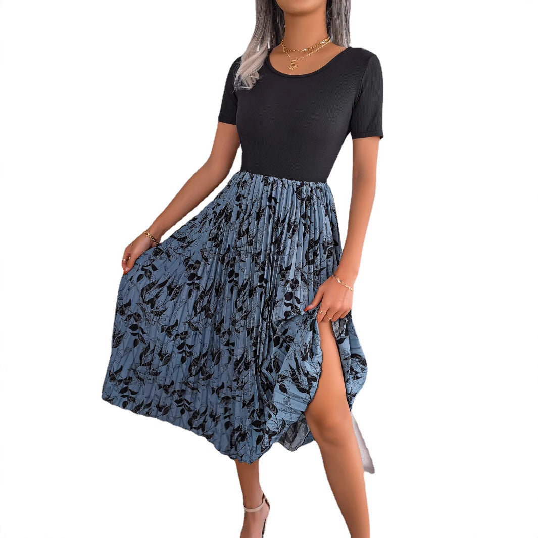 Women's Wind Casual Leaves High Waist Pleated Dress
