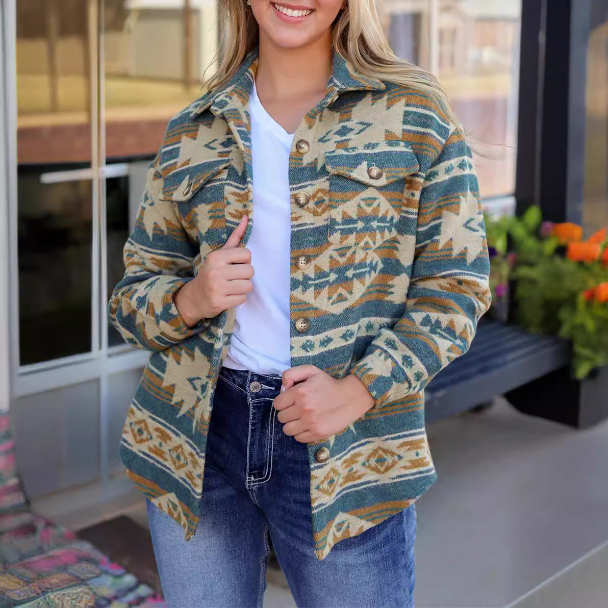 Women's Winter Fashion Retro Pattern Long-sleeved Woolen Coats