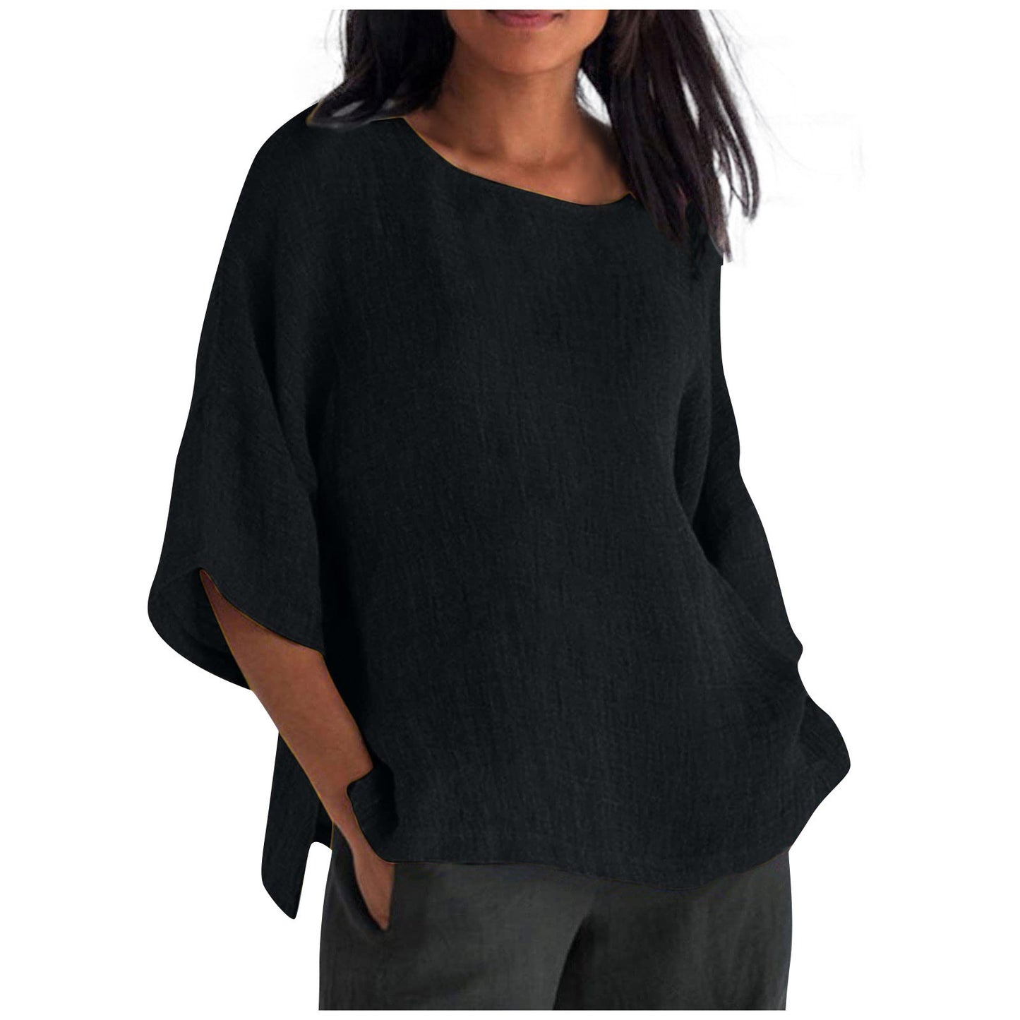 Women's Delivery Three-quarter Sleeve Round Neck Cotton Blouses