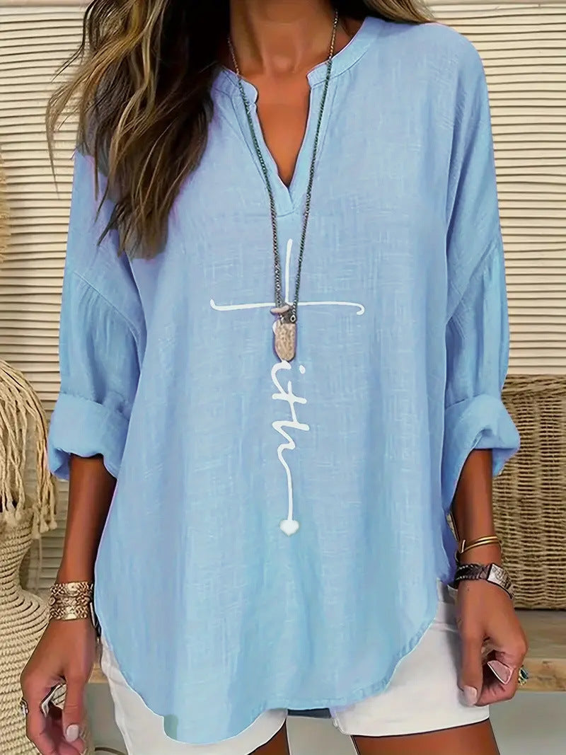 Women's Cotton Linen Solid Color Shirt Blouses