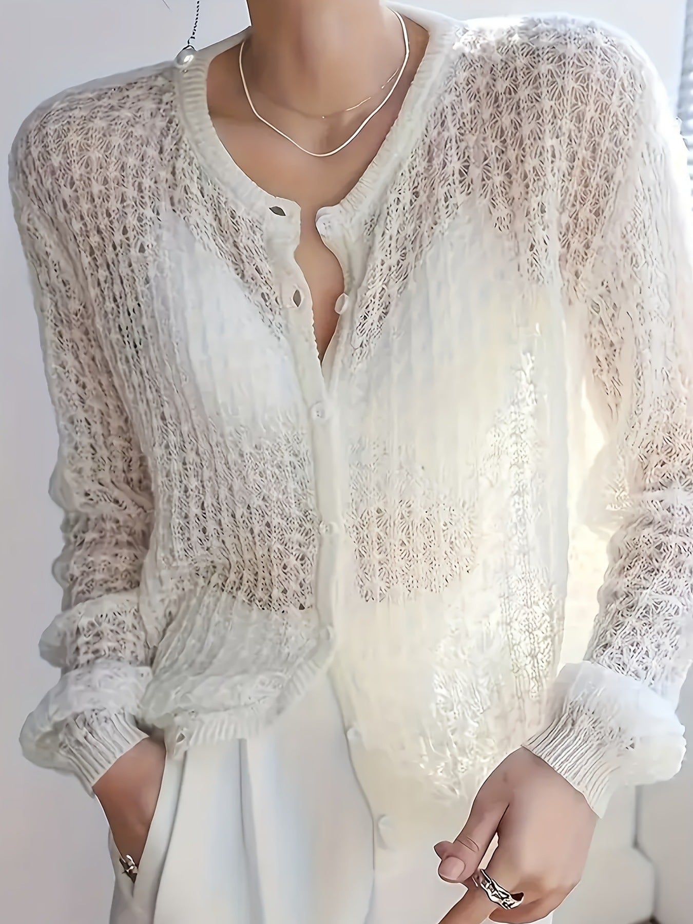 Women's Style Niche Thin Hollow Long-sleeved Knitted Autumn Summer Design Loose Sweater