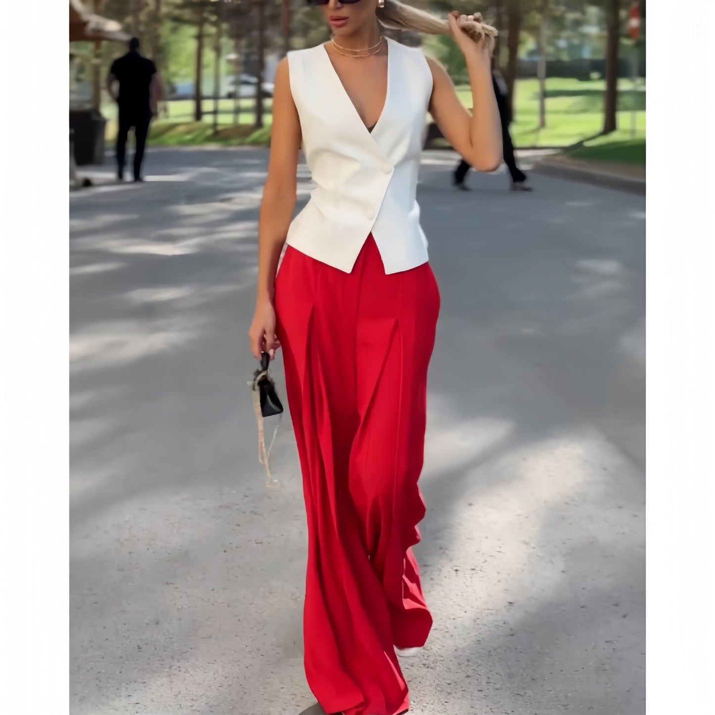 Women's Personality Deep Sleeveless High Waist Wide Leg Suits