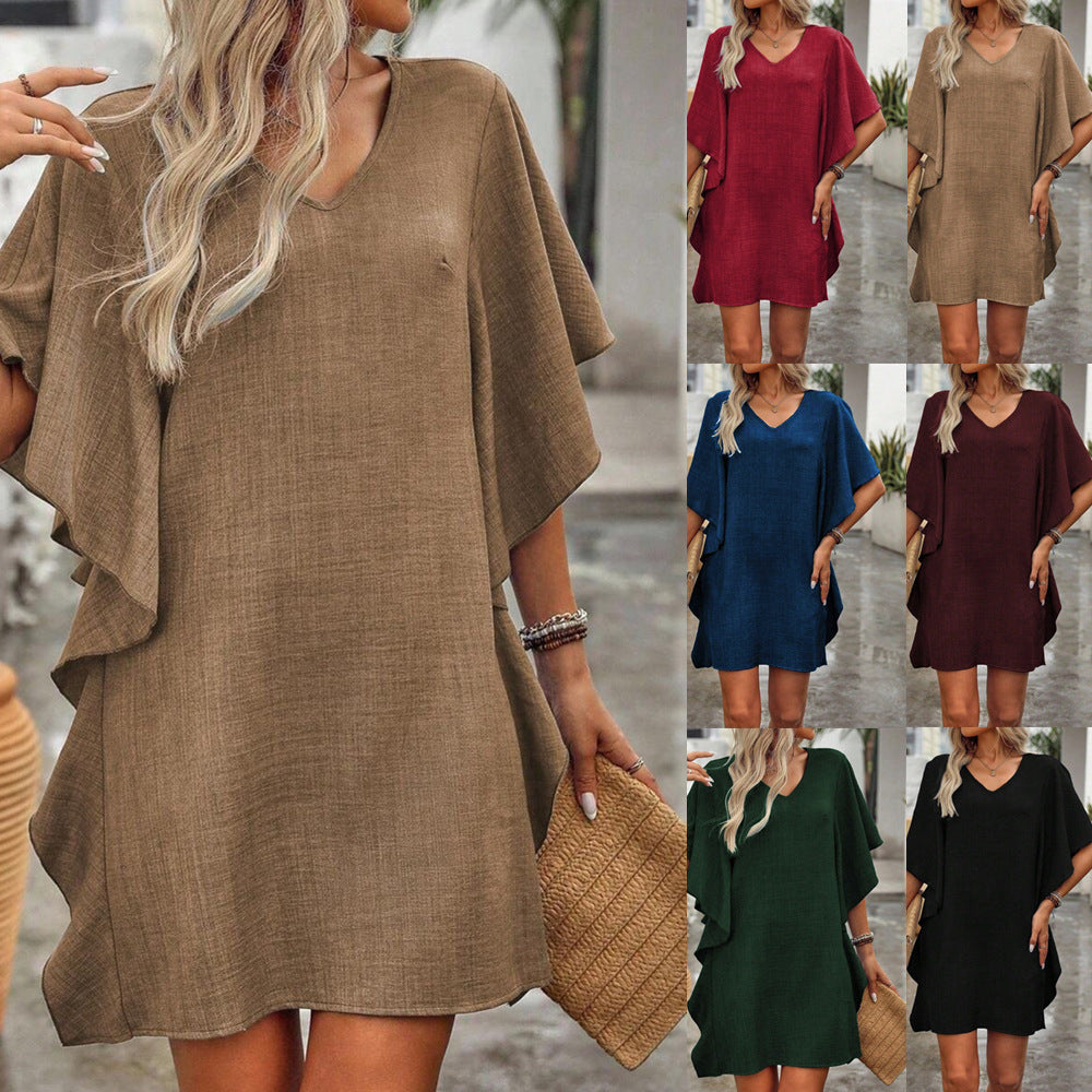 Women's Summer Solid Color Loose Lotus Leaf Dress