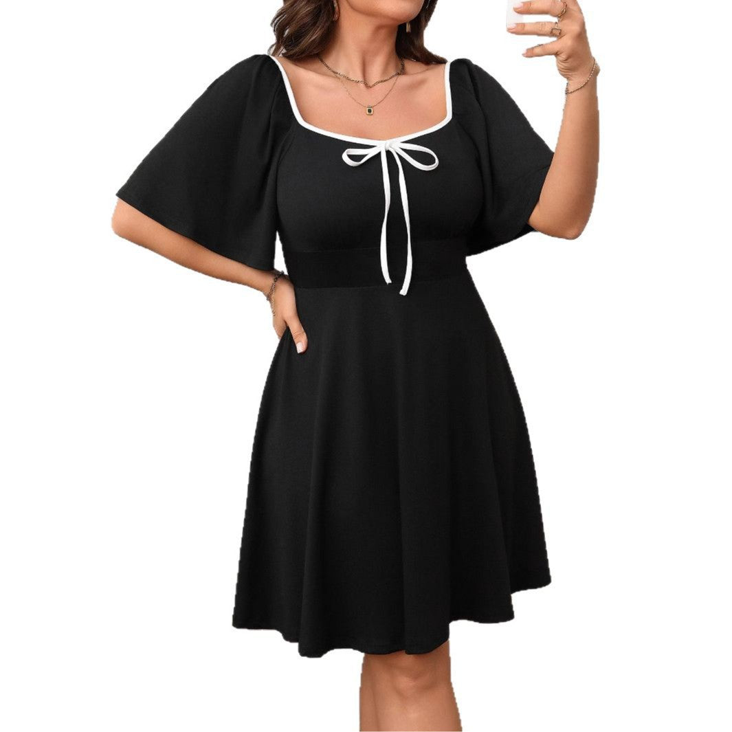 Women's Slimming Loose Sleeve Square Collar Bow Dresses