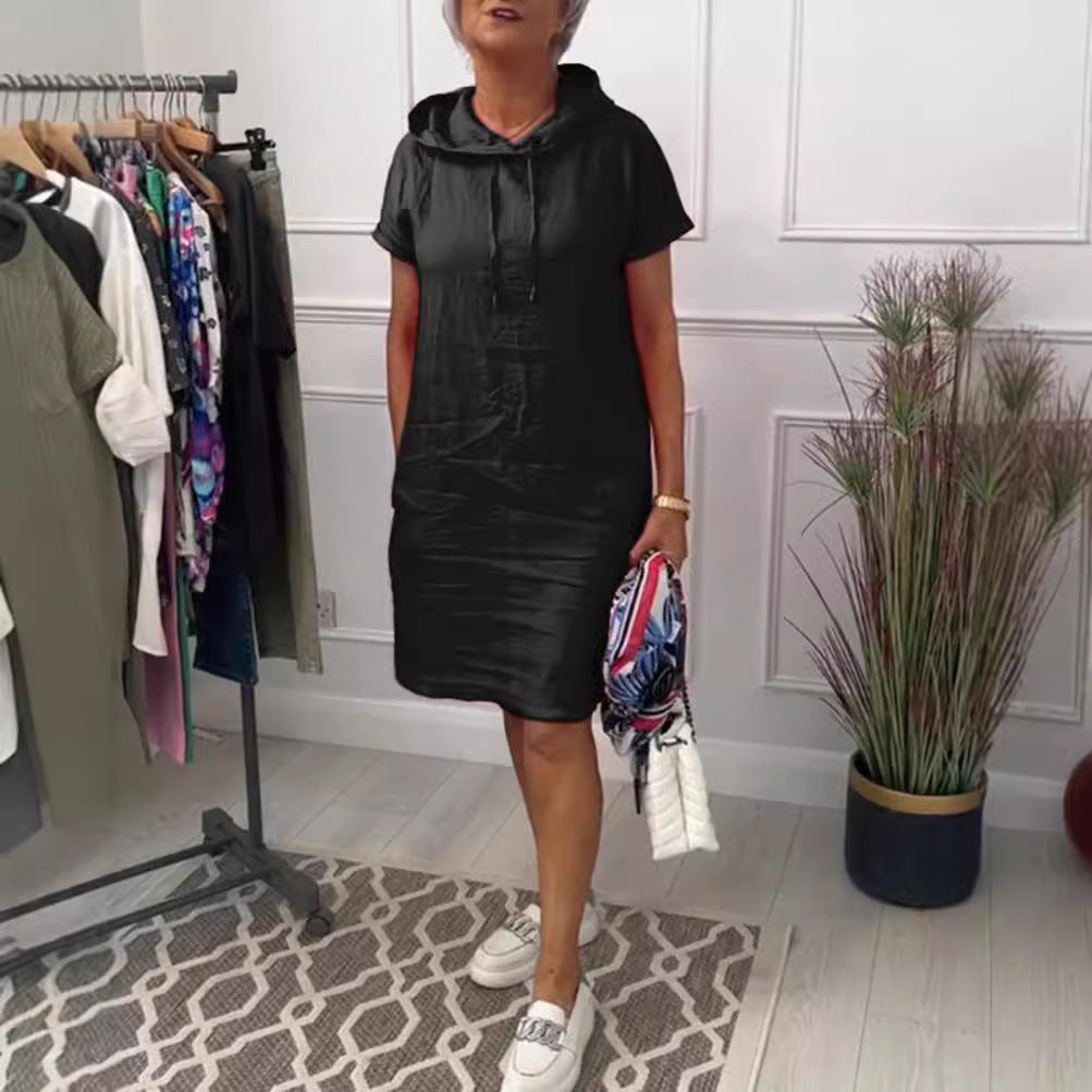 Women's Summer Fashion Solid Color Pocket Sleeve Dress