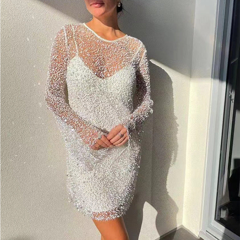 Women's Bubble Beads Mesh Two-piece Set Sling Dress