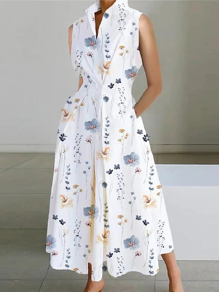 Women's Summer Commuting Fashion Solid Color Button Dresses