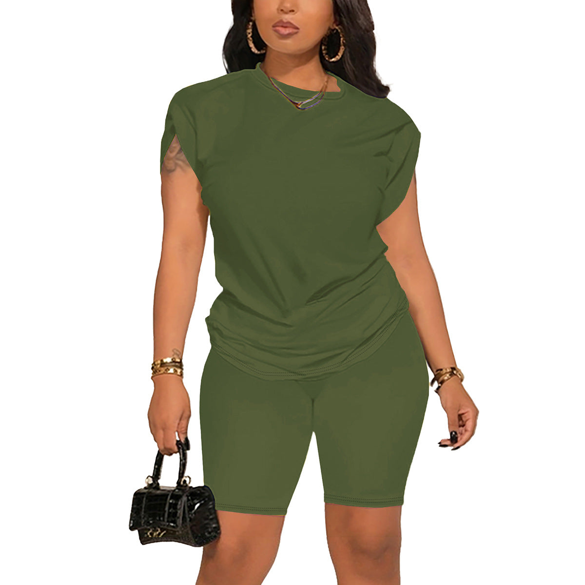 Women's Round Neck Sleeve With Two-piece Summer Fashion Casual Suit