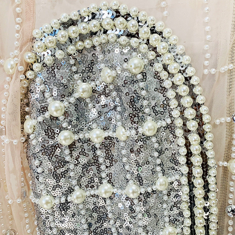 Fashion Pearl Beaded Sequins Long Sleeve Dresses