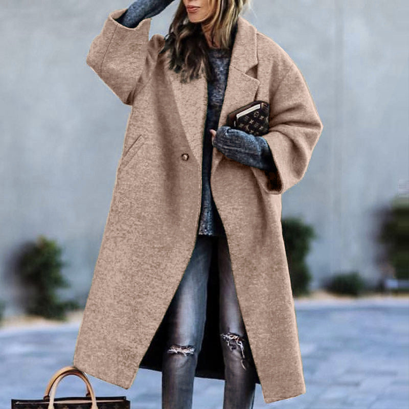 Women's Long Woolen Color Temperament Commute No Coats