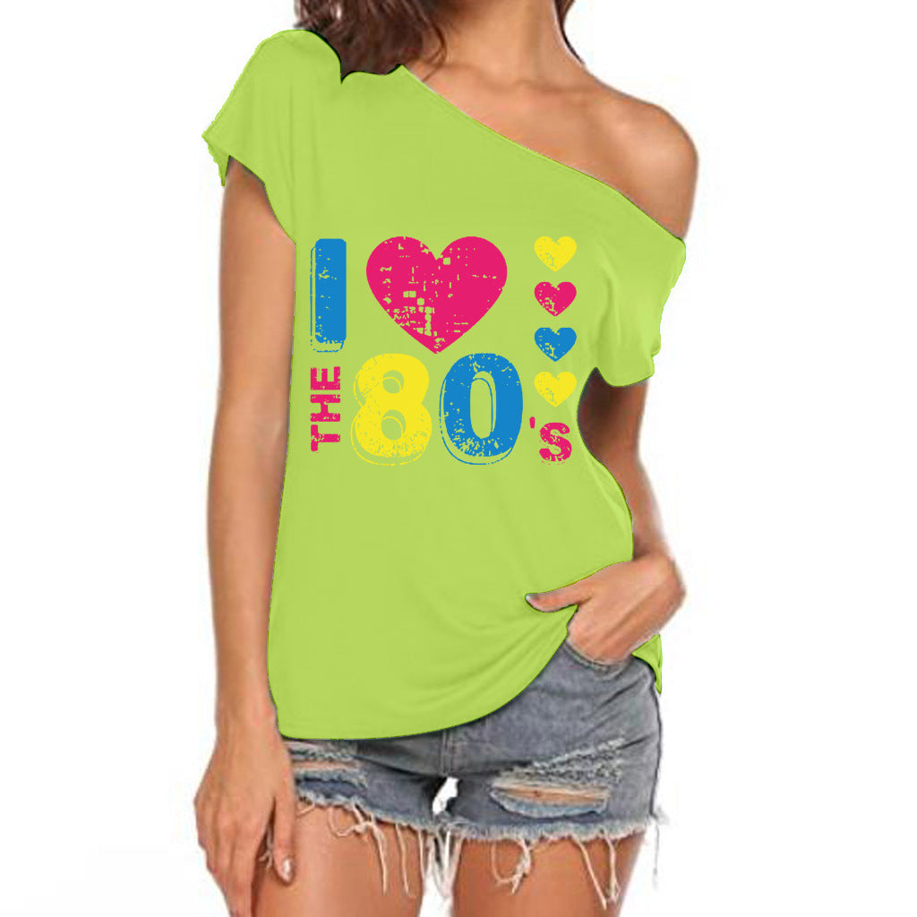 Women's Diagonal Collar Strapless Sexy Irregular Short-sleeved Blouses