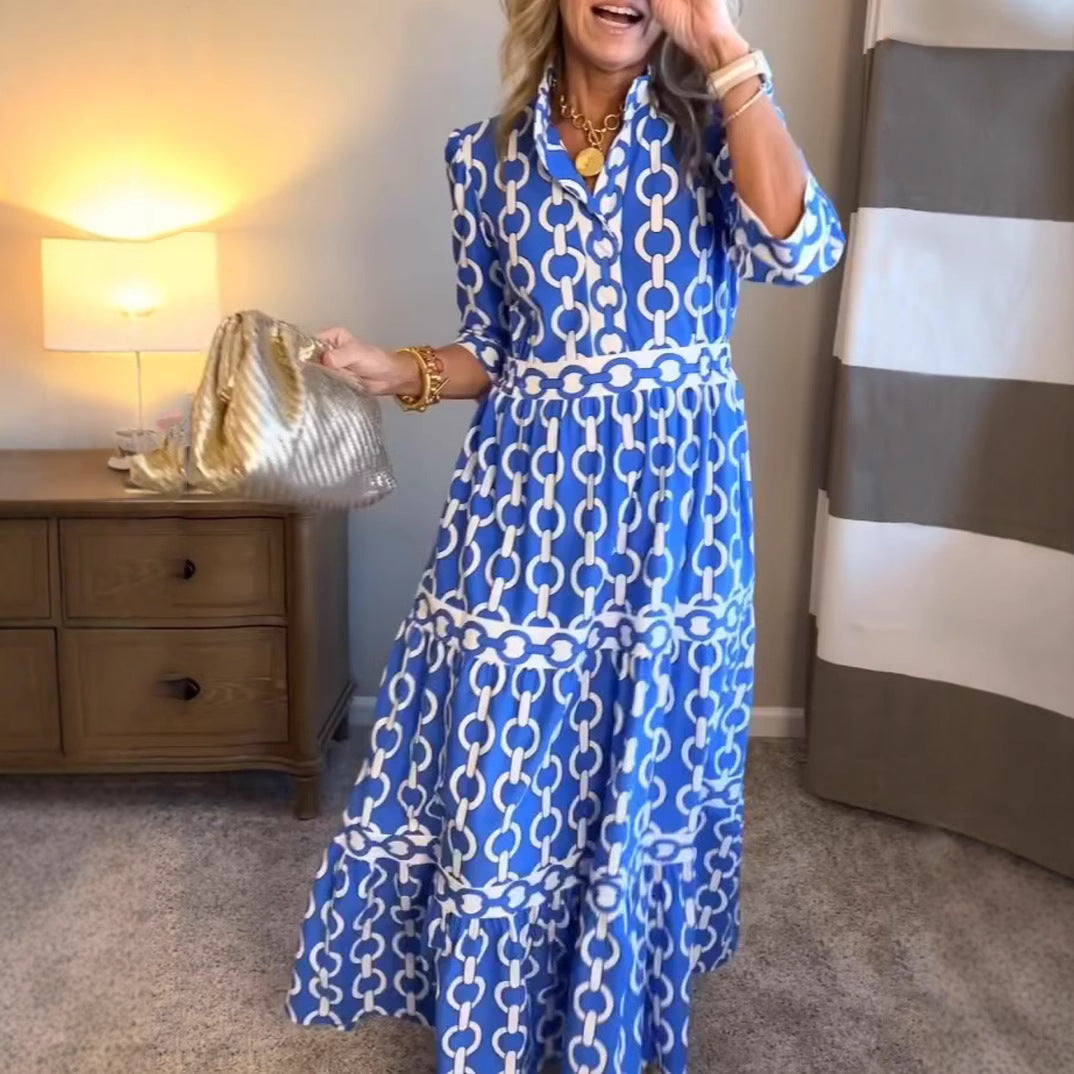 Slouchy Geometric Print Round Neck Dress Dresses