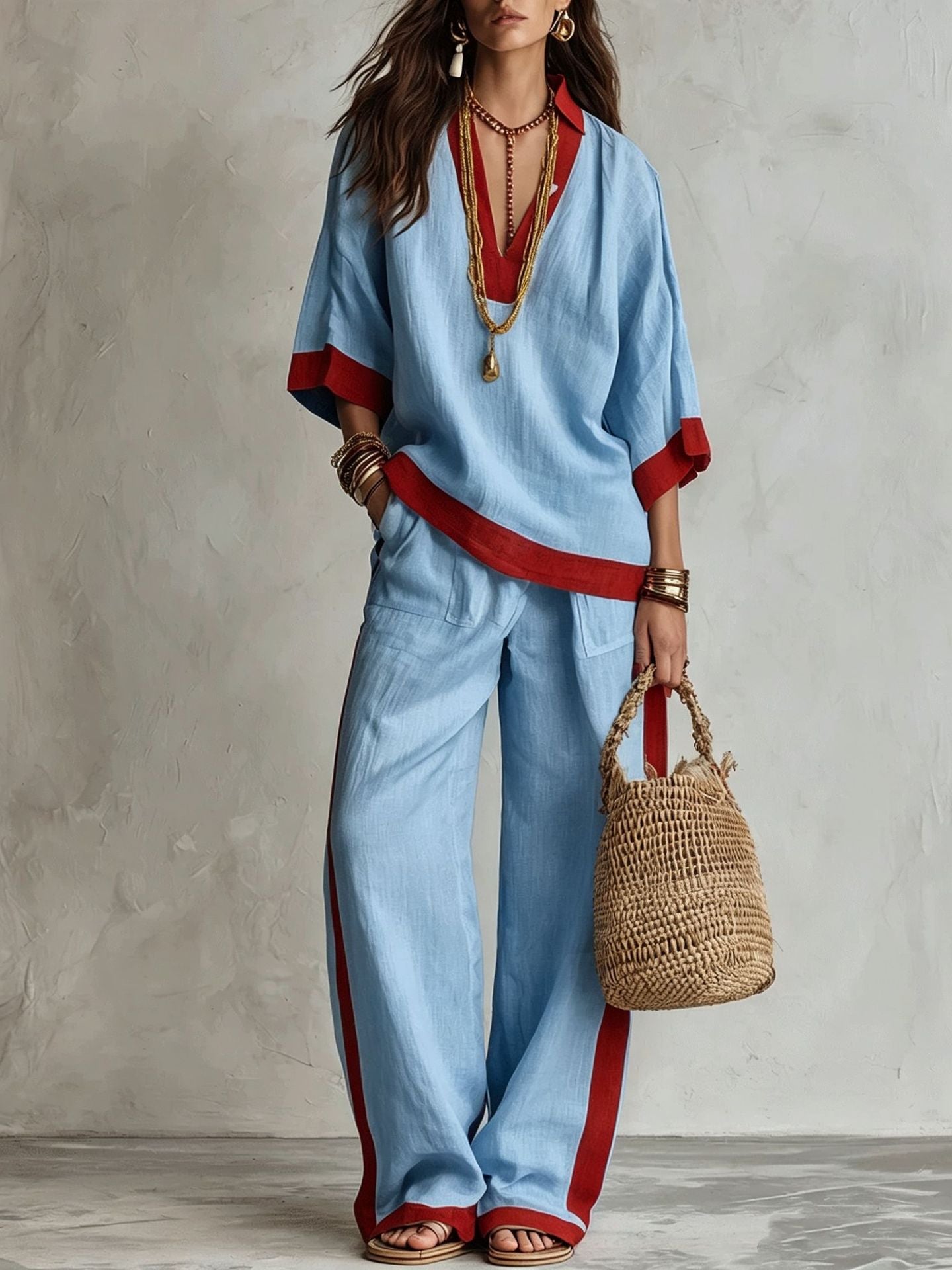 Women's Early Autumn Temperament Commute Contrast Color Fashion Casual Suit