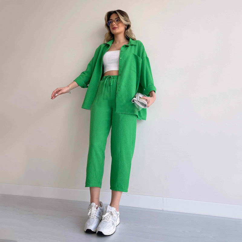 Women's Large Spring Casual Loose Shirt Cropped Suits