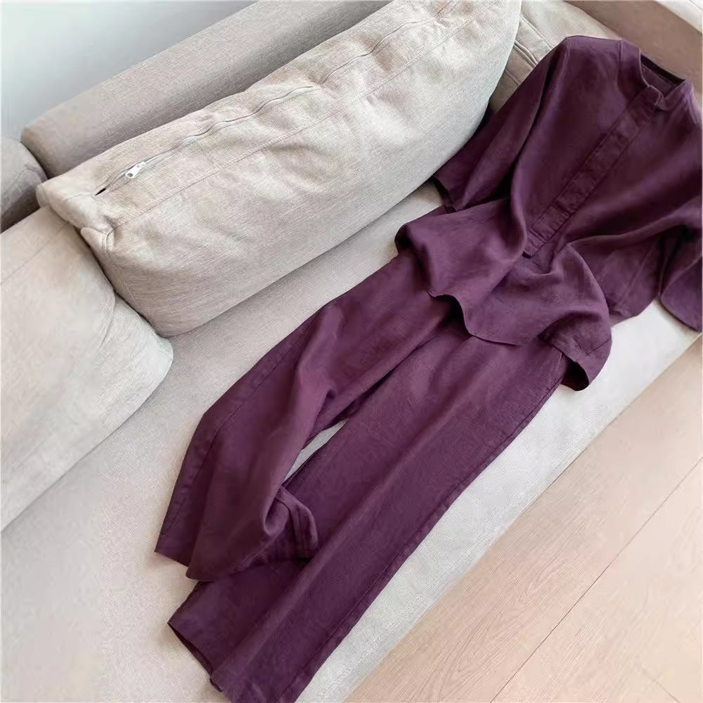 Cotton Linen Sleeve Temperament Commute Two-piece Fashion Casual Suit