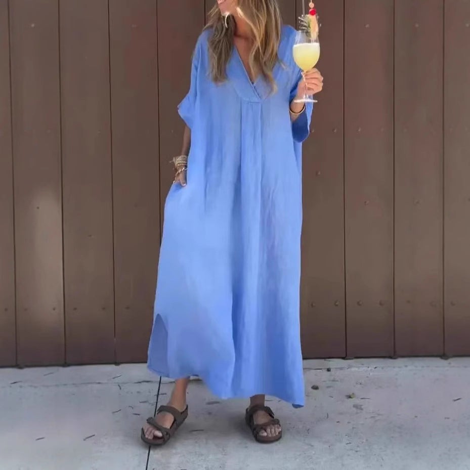 Comfortable Spring Cotton Casual Short-sleeved Long Dress
