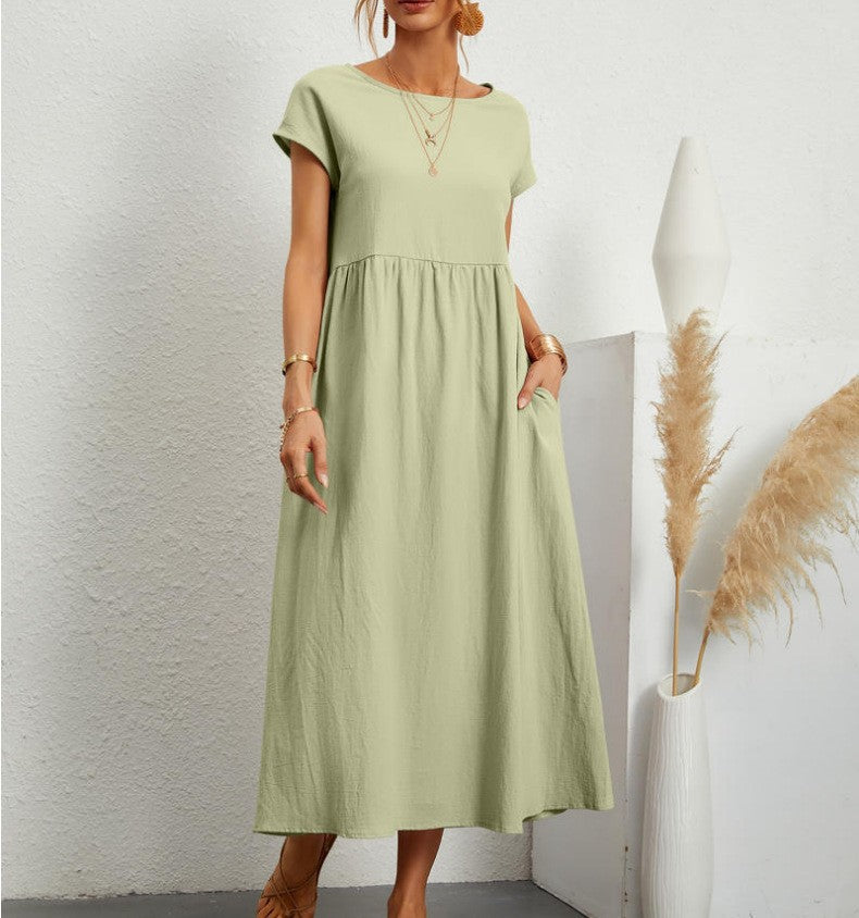 Solid Color Sleeveless Loose Cotton Linen Dresses