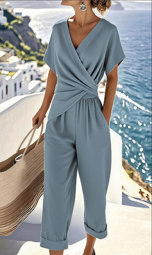 Women's Summer Solid Color Irregular Sleeve Shorts
